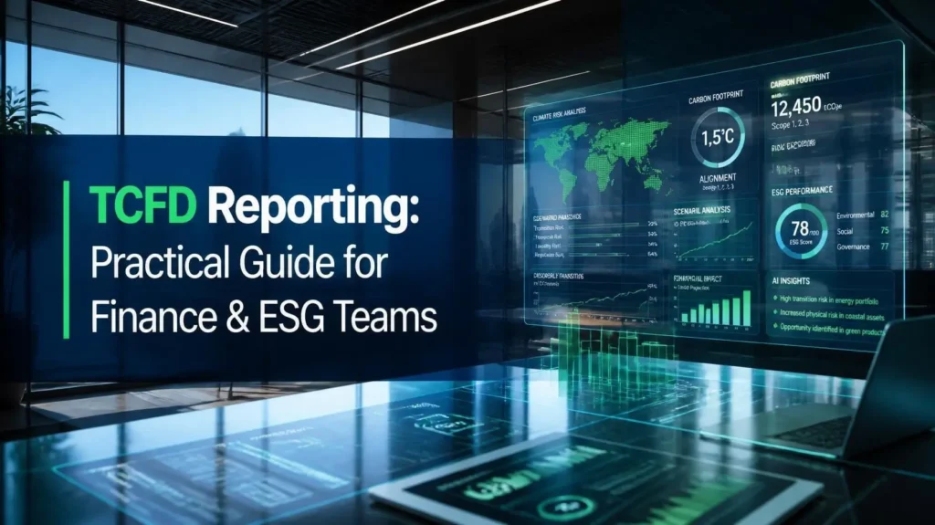 Premium corporate hero banner with bold title text _TCFD Reporting_ Practical Guide for Finance & ESG Teams_ prominently displayed, sophisticated financial office environment with holographic climate risk dashboards .webp
Could not insert attachment into the database.